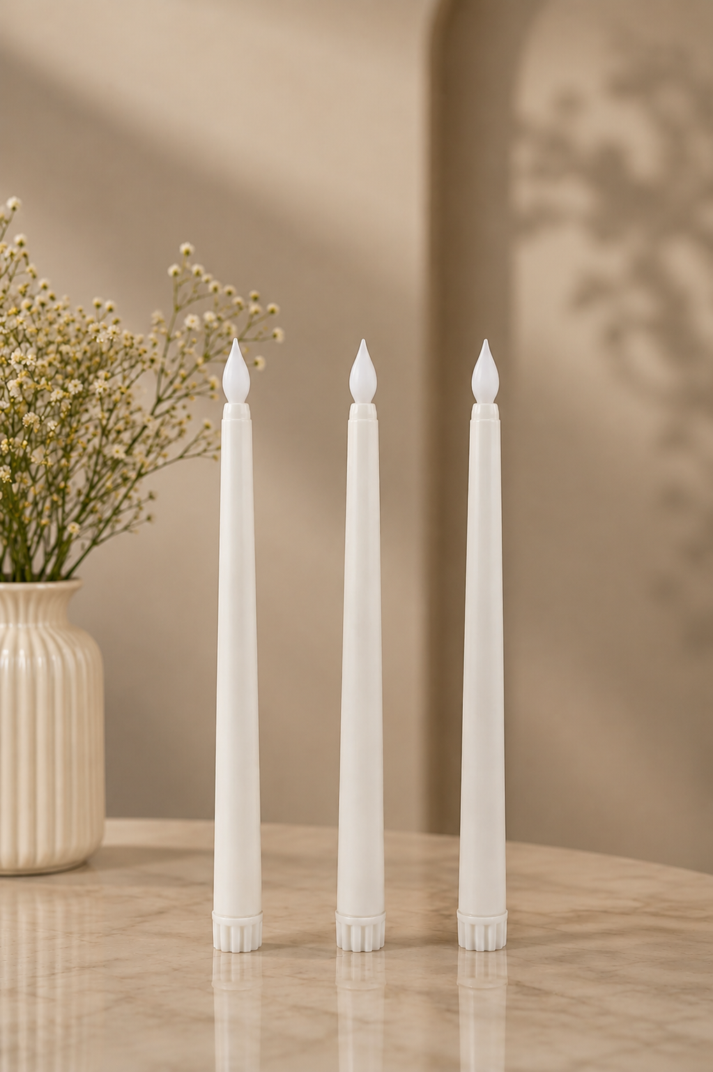 Ivory Flameless LED Taper Candles – Set of 3 | Battery Powered