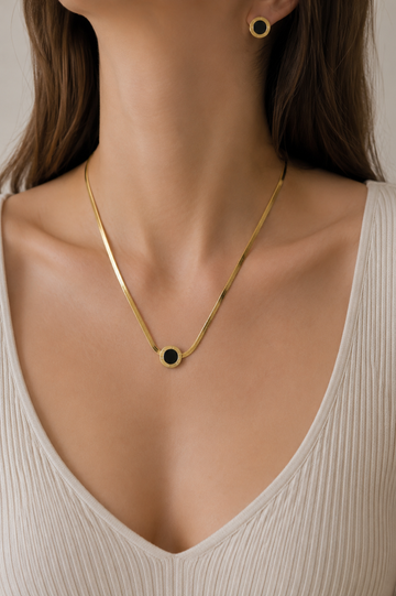 Gold Black Onyx Jewelry Necklace Set