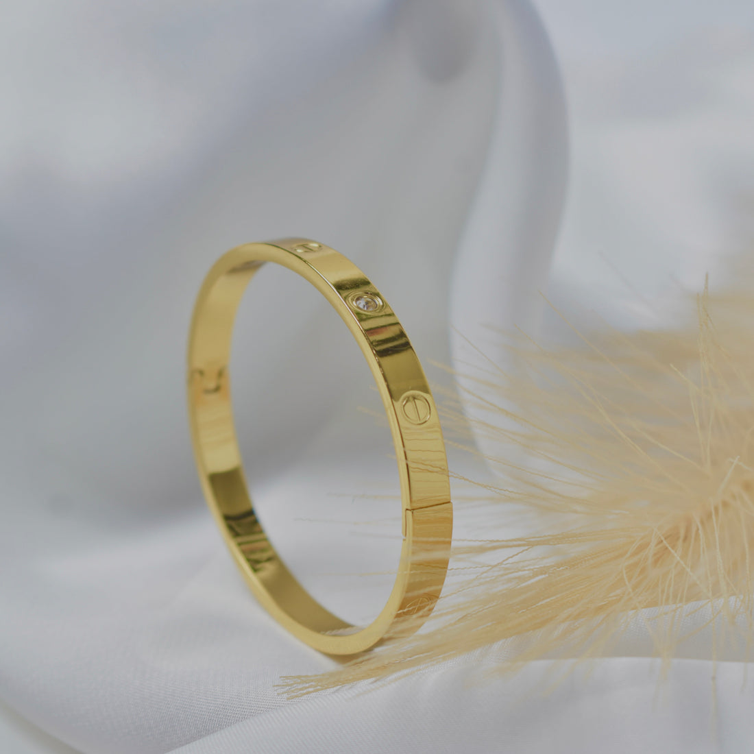 Classic Screw Design Gold Bangle – CZ Stone Cuff Bracelet for Women