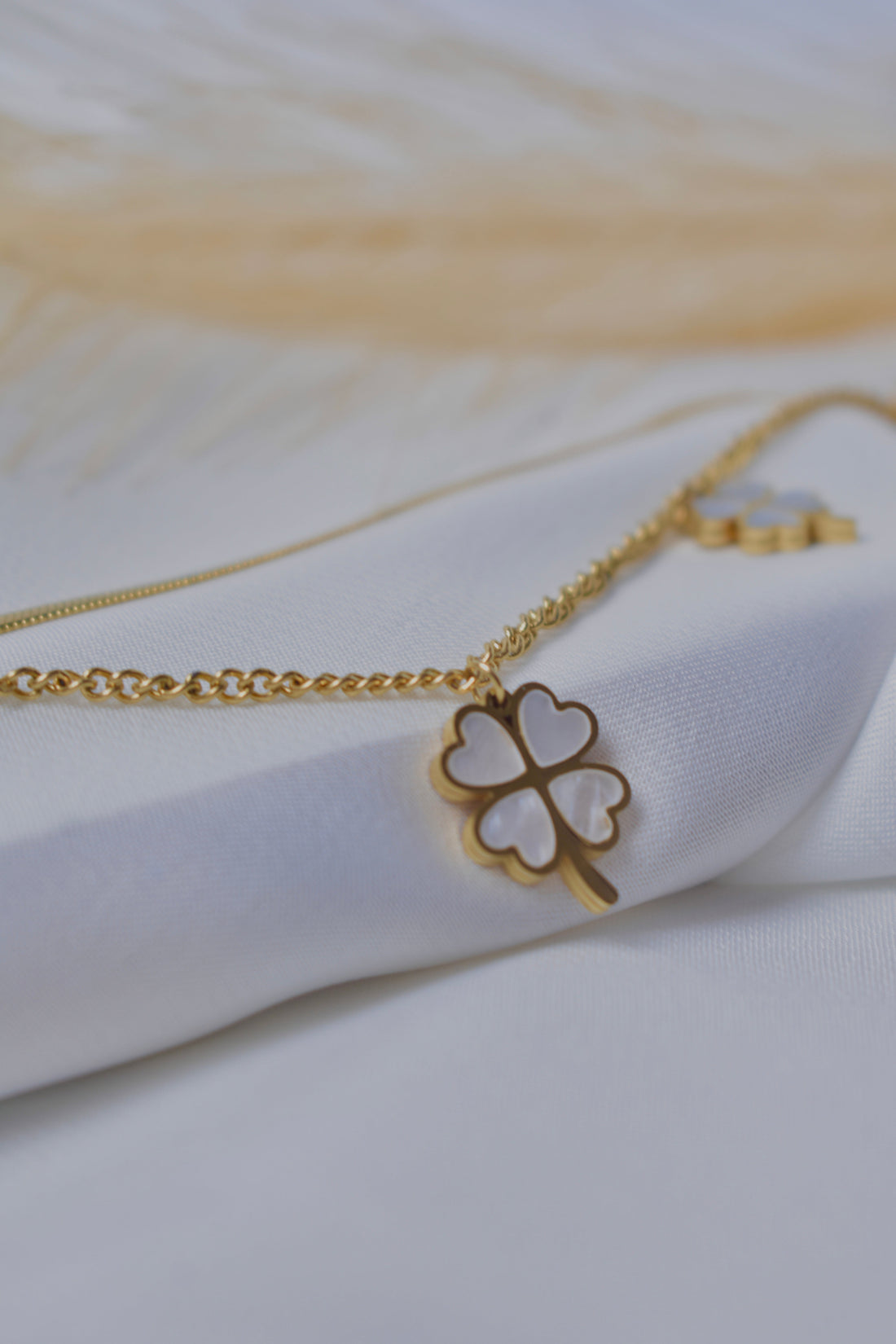 Lucky Charm Gold-Tone Double-Layer Bracelet – Herringbone & Clover