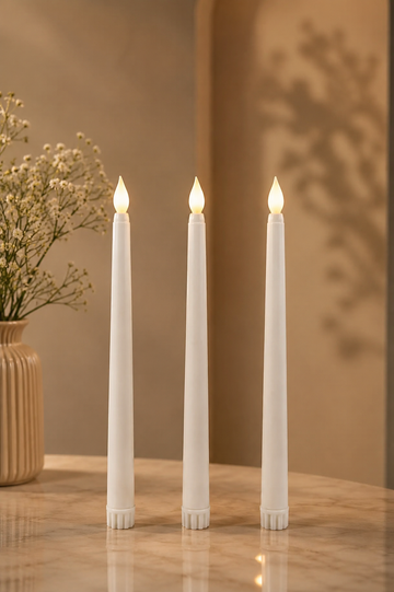 Ivory Flameless LED Taper Candles – Set of 3 | Battery Powered