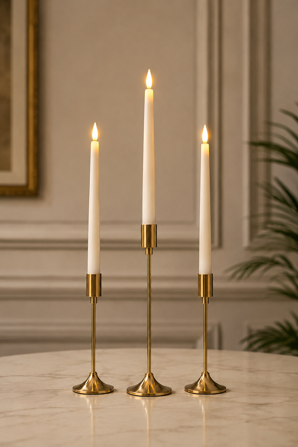 Gold Brass Taper Candle Stands – Set of 3