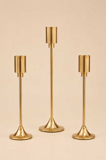 Gold Brass Taper Candle Stands – Set of 3