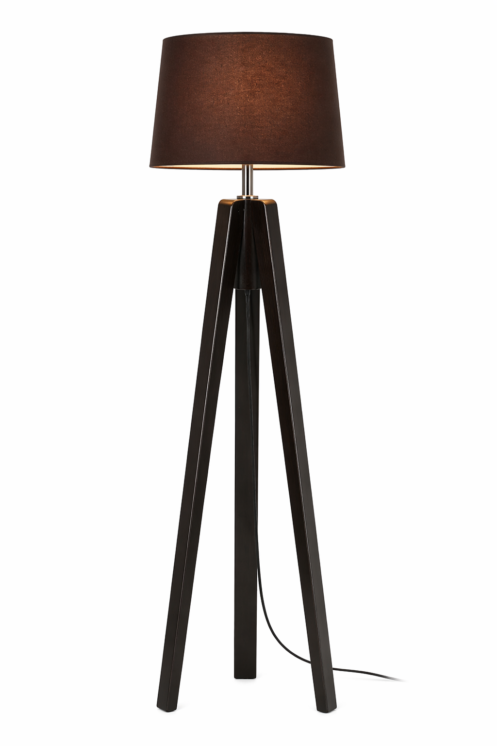 Black Wooden Tripod Floor Lamp – Scandinavian Style with Fabric Shade
