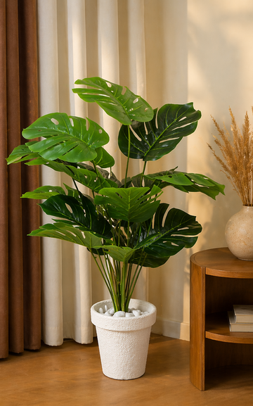 Artificial Monstera Plant – Realistic Faux Indoor Plant with White Pot