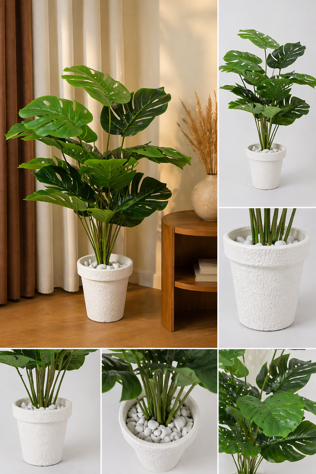 Artificial Monstera Plant – Realistic Faux Indoor Plant with White Pot