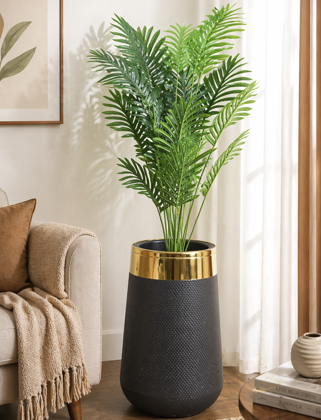 Artificial Palm Plant – Realistic Indoor Tropical Decor with Gold Pot