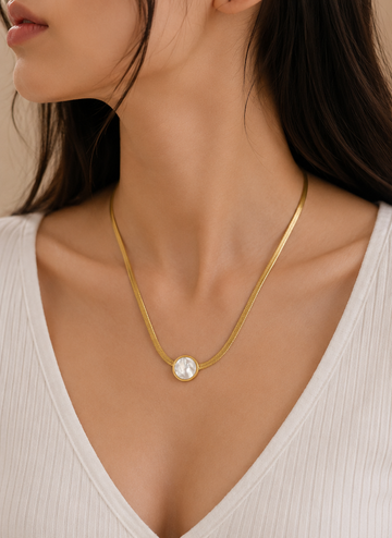 Gold Circle Stone Slider Necklace