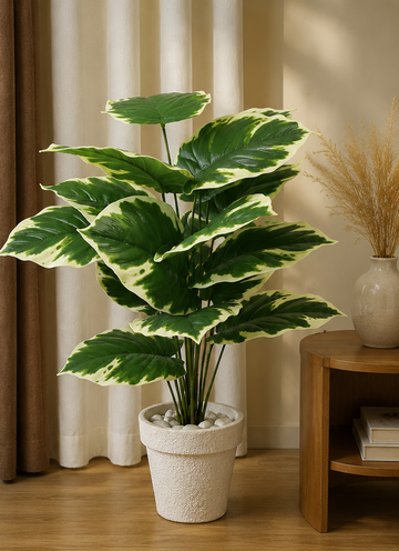 Artificial Variegated Pothos Plant – Realistic Faux Indoor Plant with White Pot