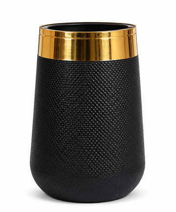 Textured Plant Pot with Gold Rim – White & Black | 3 Sizes
