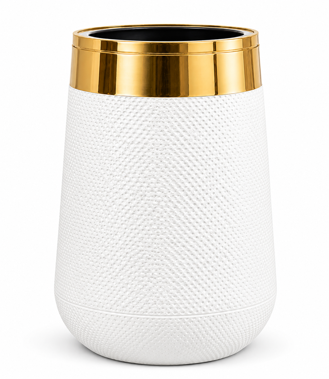 Textured Plant Pot with Gold Rim – White & Black | 3 Sizes