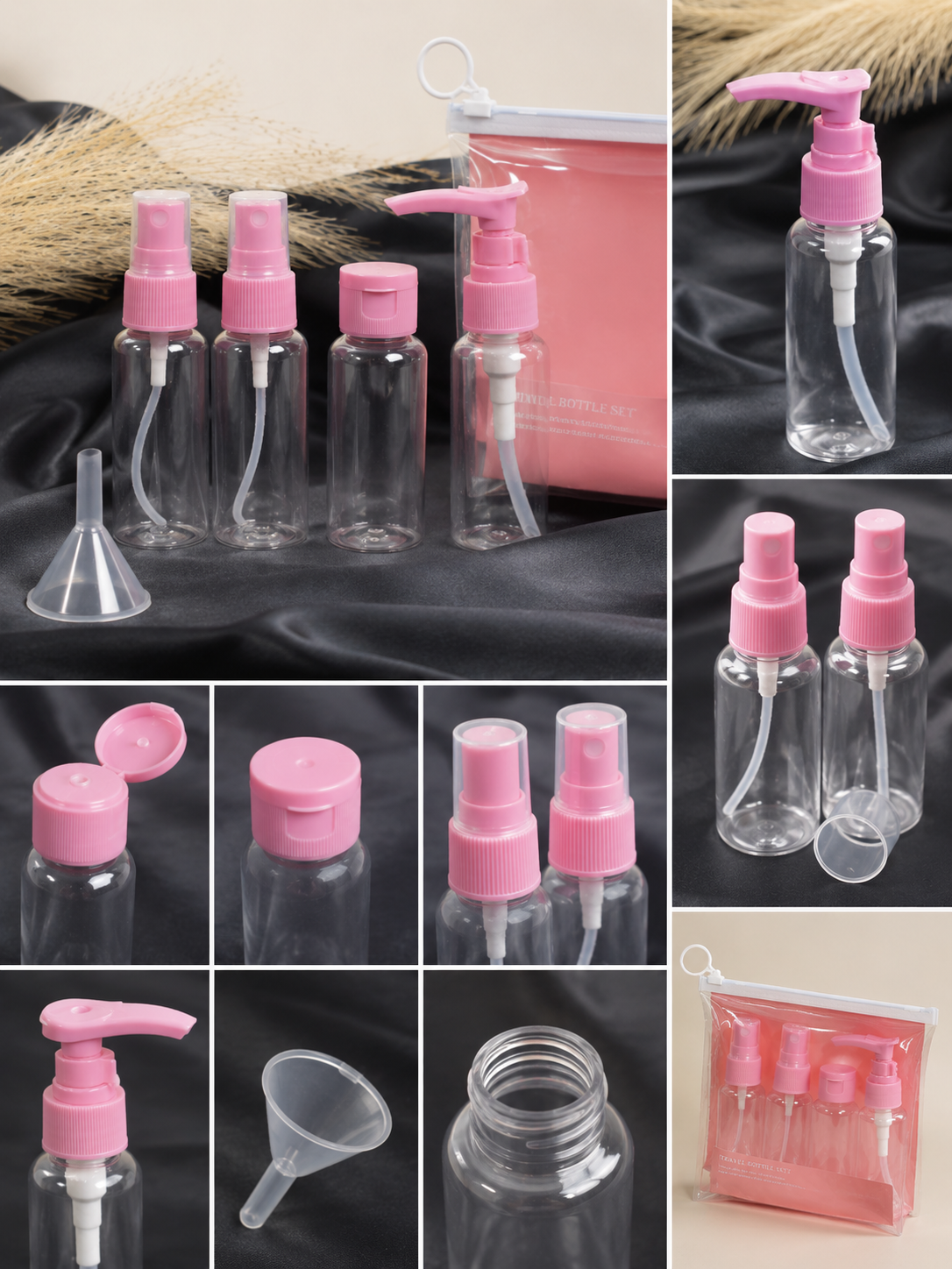 Travel Bottle Set with Clear Zip Bag – Pink