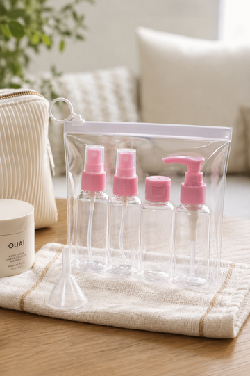 Travel Bottle Set with Clear Zip Bag – Pink