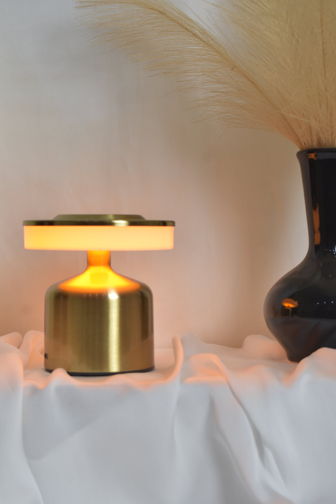 Golden Disc Cordless Table Lamp – Frosted Shade Rechargeable LED