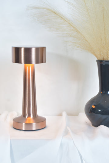 Copper Glow Cordless Table Lamp – Rose Gold Brushed Aluminum LED