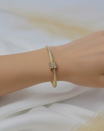 Knot Design Gold Bangle – Micro Pave CZ Love Knot Cuff Bracelet