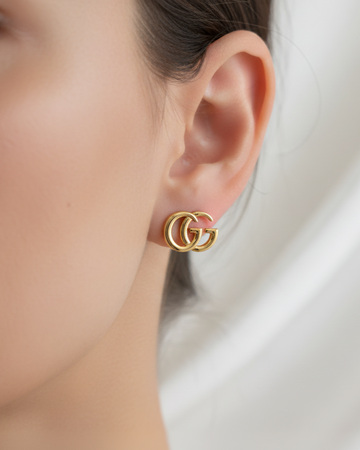 Double G Logo Stud Earrings – Luxury Gold Designer Jewellery