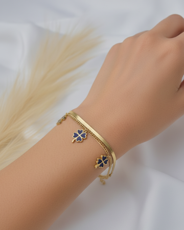 Lucky Clover Charm Gold Bracelet – Elegant Double Chain Design for Women